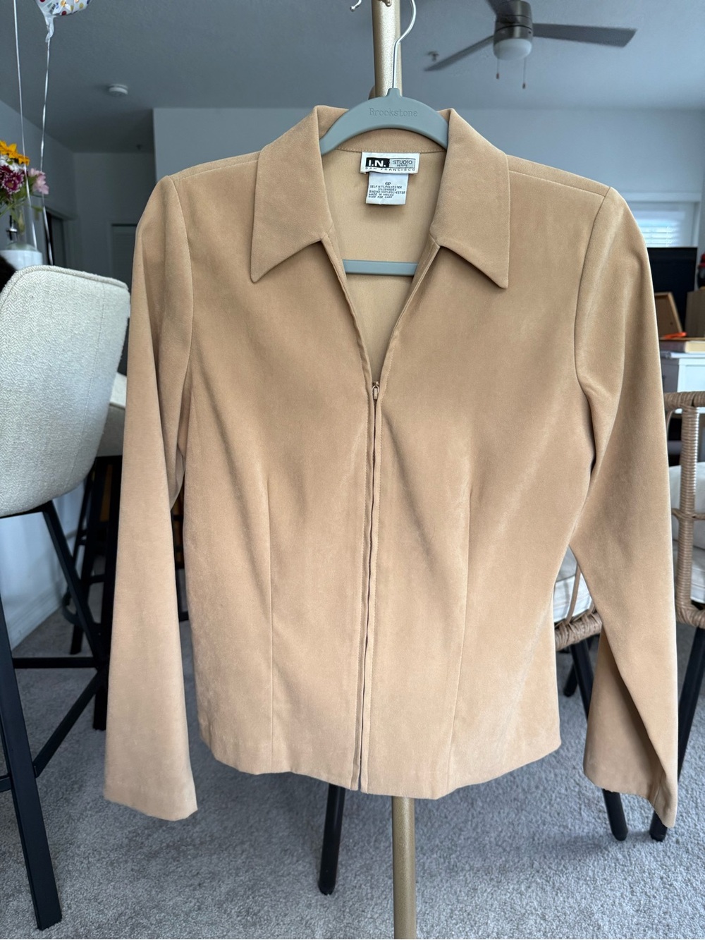 Y2K I.N. Studio Camel Suede-Look Zip Front Blazer Jacket